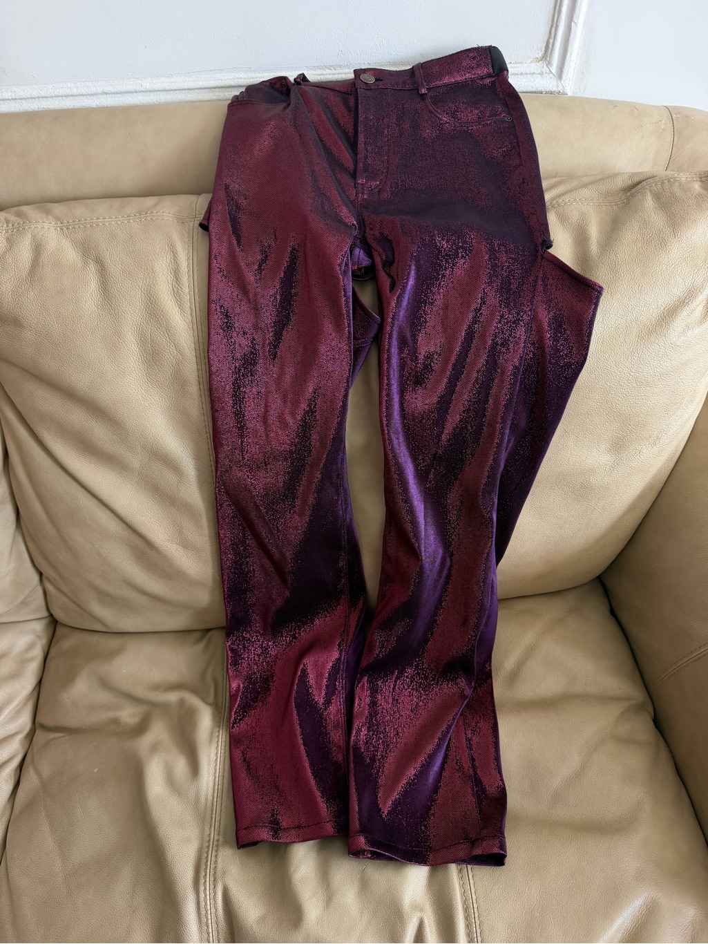 Area Shimmering Metallic Plum Pants